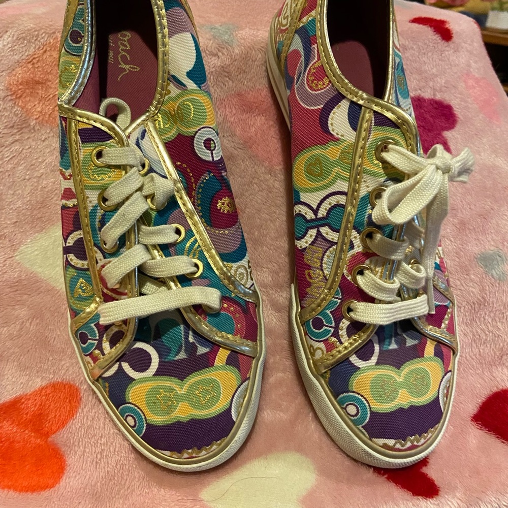 Coach Teal/Purple/Pink w/Gold Canvas Sneakers
